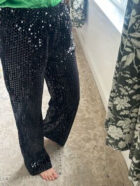 Maje Black Sequin Wide-Leg Trousers